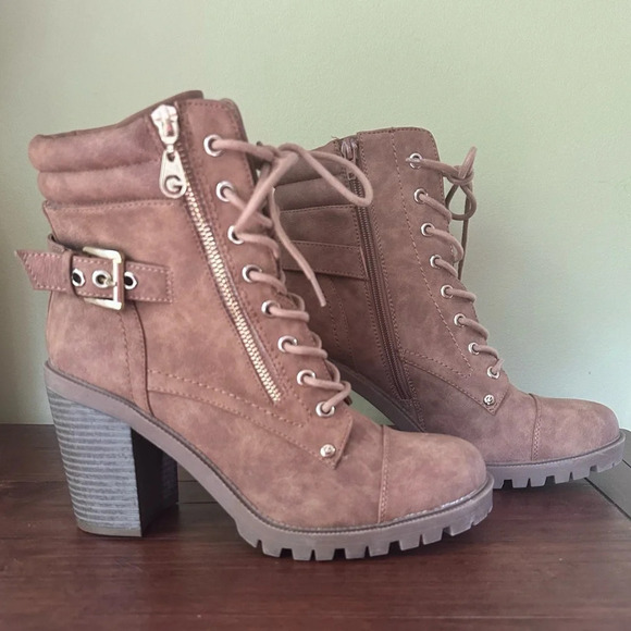GBG GUESS Jayden Combat Boot Cognac New Without Box Lace up Zipper Sz 9.5 - Picture 1 of 14